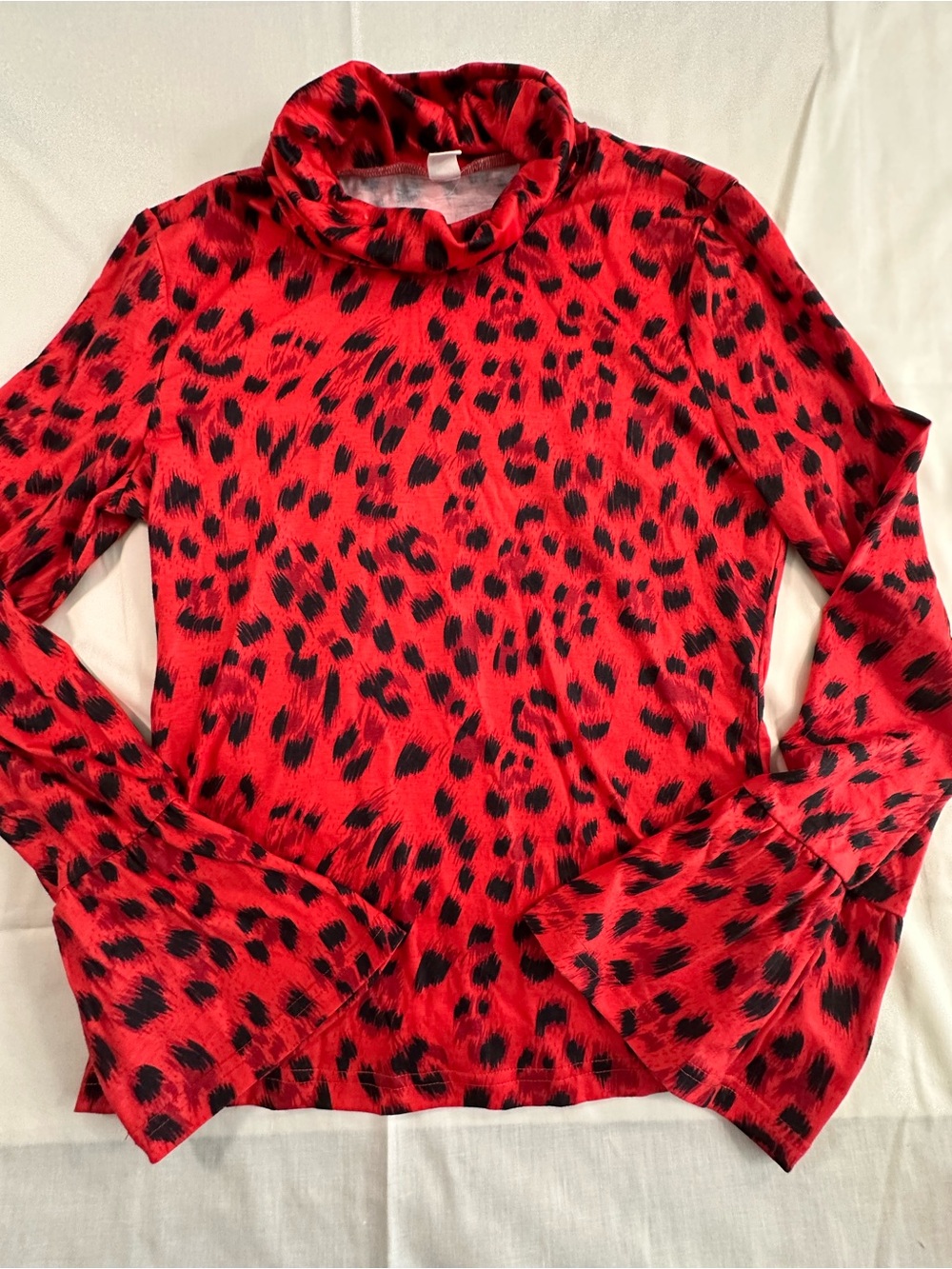 Red Leopard Print Long Sleeve Turtleneck Top boHo gypsy party